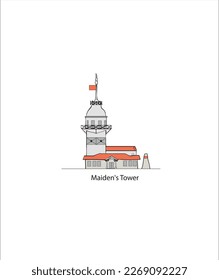 Maidens Tower Istanbul Turkey. Hand drawing vector illustration