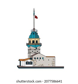 Torre de la doncella en Estambul. Ilustración del vector sobre fondo blanco