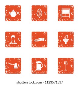 Maidservant icons set. Grunge set of 9 maidservant vector icons for web isolated on white background