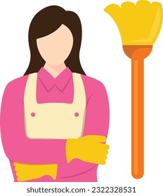 maidservant vector icon design, Housekeeping symbol, Office caretaker sign, porter or cleanser equipment stock illustration, charwoman concept