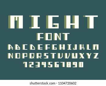 Maight volume font. Vector alphabet letters and numbers. Typeface design. 
