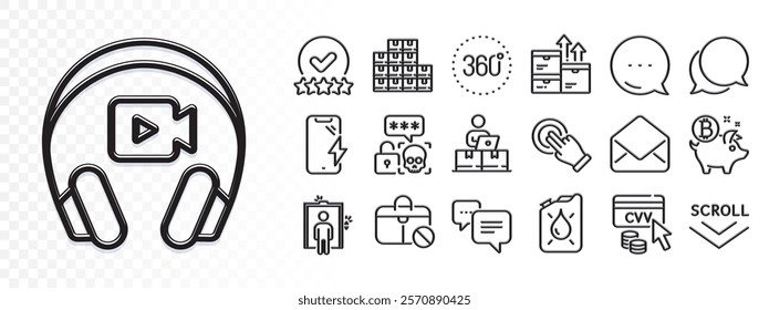 Mail, 360 degrees and Cyber attack line icons for web app. Glare of light effect. Message icon. Pack of Wholesale goods, Bitcoin coin, Elevator pictogram icons. Vector