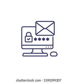 mail access, authentication with password vector line icon