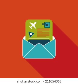 mail Air ticket flat icon with long shadow