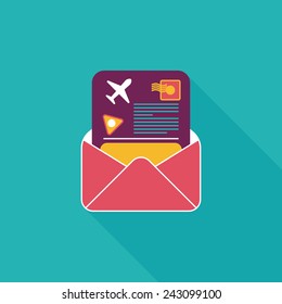 mail Air ticket flat icon with long shadow