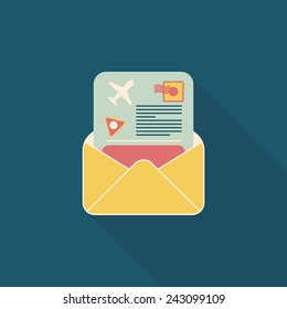 mail Air ticket flat icon with long shadow