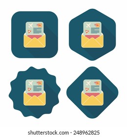 mail Air ticket flat icon with long shadow