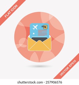 mail Air ticket flat icon with long shadow