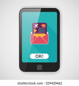 mail Air ticket flat icon with long shadow