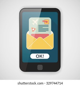 mail Air ticket flat icon with long shadow