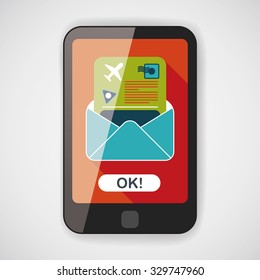 mail Air ticket flat icon with long shadow