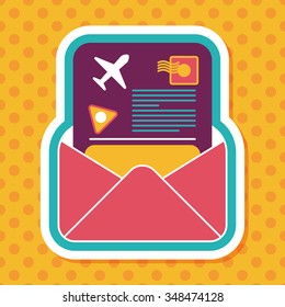mail Air ticket flat icon with long shadow