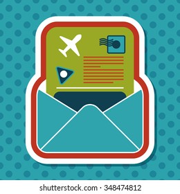 mail Air ticket flat icon with long shadow