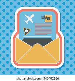 mail Air ticket flat icon with long shadow