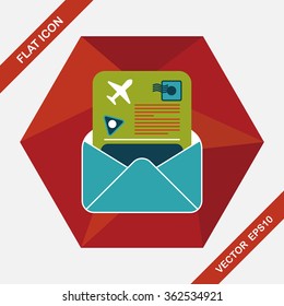 mail Air ticket flat icon with long shadow