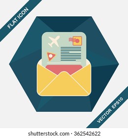 mail Air ticket flat icon with long shadow