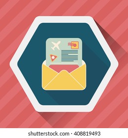 mail Air ticket flat icon with long shadow