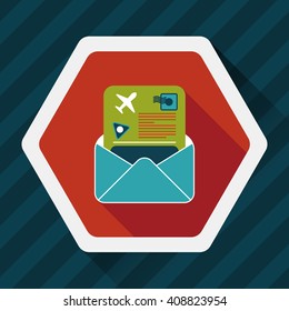 mail Air ticket flat icon with long shadow