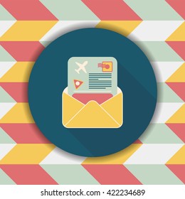 mail Air ticket flat icon with long shadow