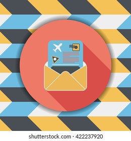 mail Air ticket flat icon with long shadow