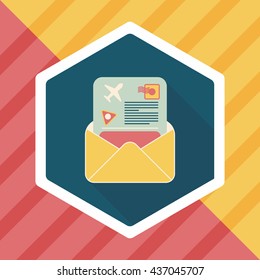 mail Air ticket flat icon with long shadow