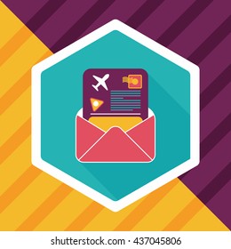 mail Air ticket flat icon with long shadow
