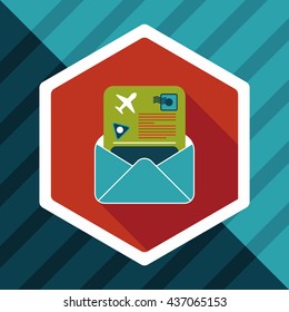 mail Air ticket flat icon with long shadow