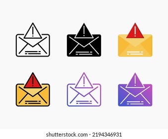 Mail Alert icon set with line, outline, flat, filled, glyph, color, gradient. Editable stroke and pixel perfect. Can be used for digital product, presentation, print design and more.