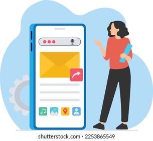 Mail Analytics mobile application, Envelope forward app design illustration, Marketing mobile app, Mobile Application Layout vector illustration
