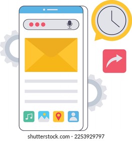 Mail Analytics mobile application, Envelope forward app design illustration, Marketing mobile app, Mobile Application Layout vector illustration
