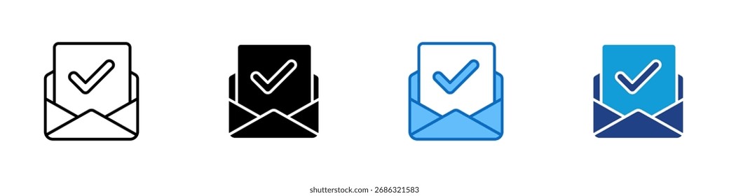 Vector de diseño de íconos de varios estilos aprobado por correo: sobre con marca de verificación, que representa correo electrónico verificado, mensaje aprobado o confirmación