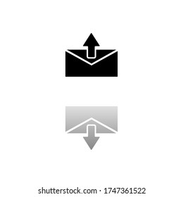 Mail arrow. Black symbol on white background. Simple illustration. Flat Vector Icon. Mirror Reflection Shadow. 