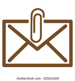Mail Attachement vector icon. Style is flat symbol, brown color, rounded angles, white background.