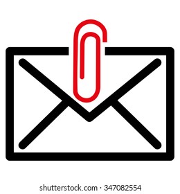 Mail Attachement vector icon. Style is bicolor flat symbol, intensive red and black colors, rounded angles, white background.