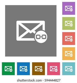 Mail attachment flat icons on simple color square backgrounds