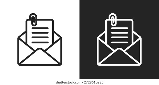 Icono de archivo adjunto de correo en estilo de línea en blanco y negro