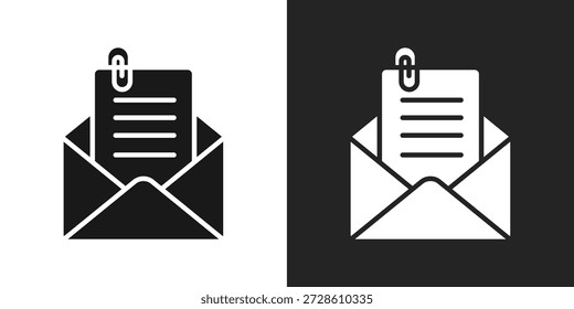 Icono de archivo adjunto de correo en estilo de glifo blanco y negro