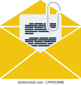 Correo Con Icono De Adjuntos. Diseño de color plano. Ilustración vectorial.