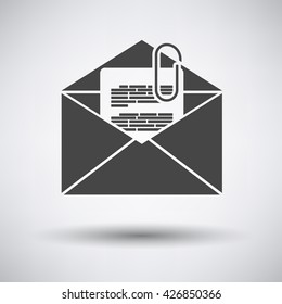 Mail with attachment icon on gray background with round shadow. Vector illustration.