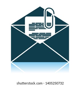 Mail With Attachment Icon. Shadow Reflection Design. Vector Illustration.