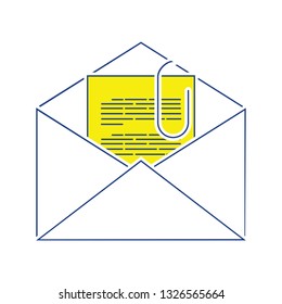 Correo con icono de adjunto. Diseño delgado de línea. Ilustración vectorial.