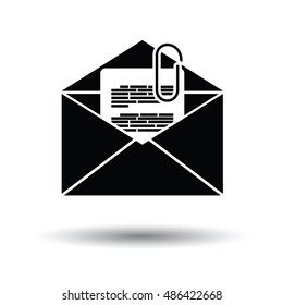 Mail with attachment icon. White background with shadow design. Vector illustration.