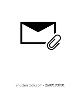 Mail Attachment, Letter and Paper Clip Solid Flat Vector Icon Isolated on White Background.