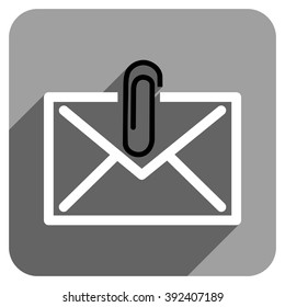 Mail Attachment long shadow vector icon. Style is a flat mail attachment iconic symbol on a gray square background.