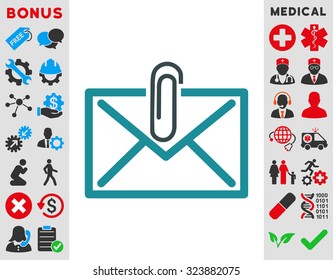 Mail Attachment vector icon. Style is bicolor flat symbol, soft blue colors, rounded angles, white background.