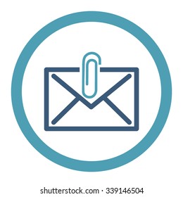 Mail Attachment vector icon. Style is bicolor flat rounded symbol, cyan and blue colors, rounded angles, white background.