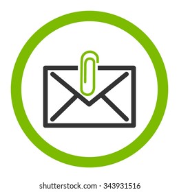 Mail Attachment vector icon. Style is bicolor flat rounded symbol, eco green and gray colors, rounded angles, white background.