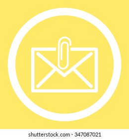 Mail Attachment vector icon. Style is flat rounded symbol, white color, rounded angles, yellow background.