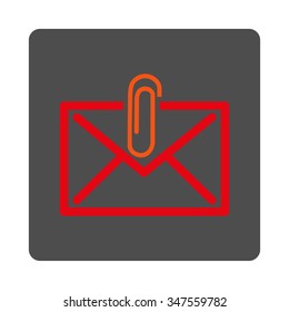 Mail Attachment vector icon. Style is flat rounded square silver button with red symbol, white background.