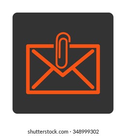 Mail Attachment vector icon. Style is flat rounded square button, orange and gray colors, white background.